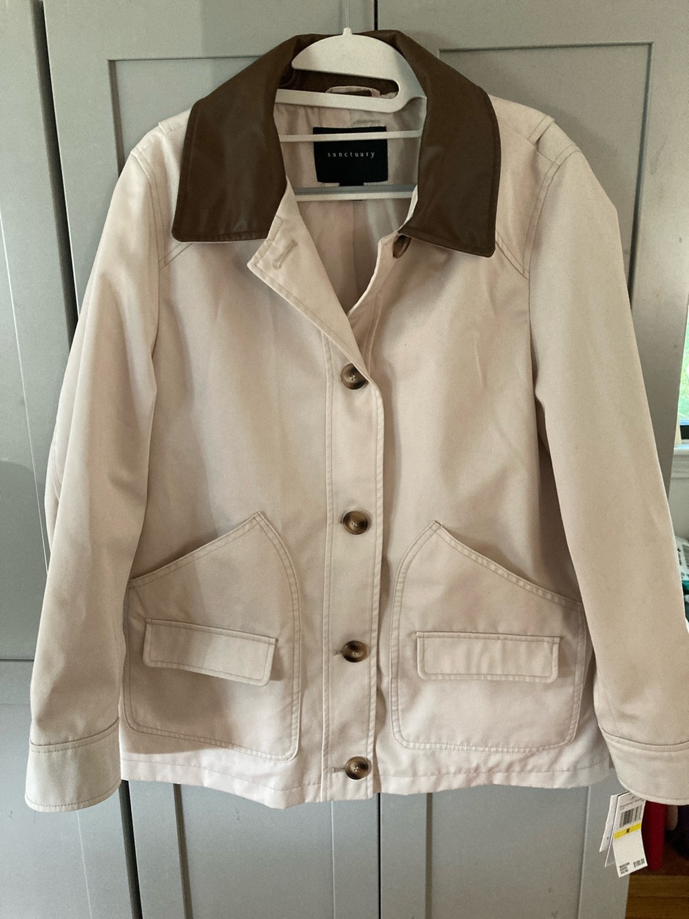 Sanctuary Two-Tone Utility Jacket in Cream with Brown Collar